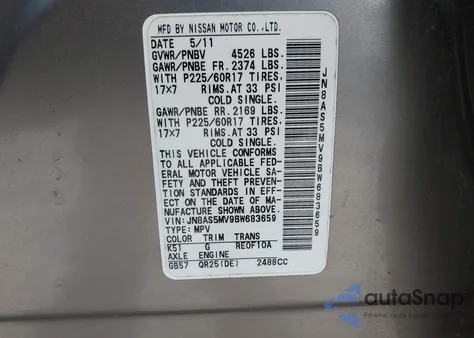 2011 Nissan Rogue Sv z USA, uszkodzony, nr VIN JN8AS5MV9BW683659